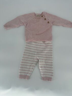 Rabbit & Bear by Emily and Oliver Pink Knit Baby Girl 6-9 Month Cotton Outfit